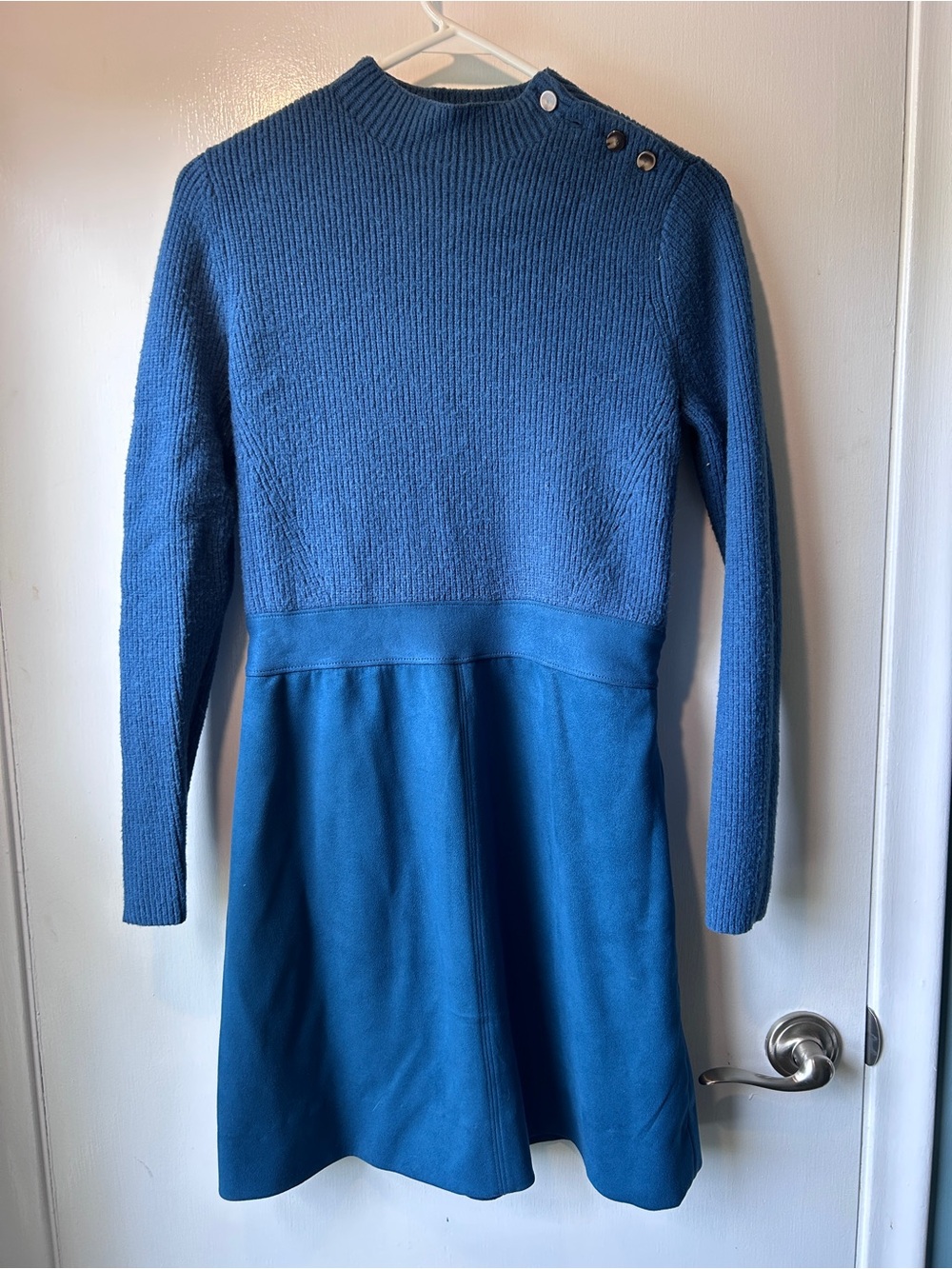 Ann Taylor Teal-Blue Long Sleeve Fit-and-Flare Dress note photo